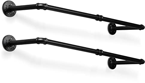 Jiubiaz Kleiderstange Wandrmontage, 92 cm Kleiderständer für die Wand,platzsparend,Industrie-Design, 65kg Belastbar,schwarz,Stabil Metall Garderobenstange für Schlafzimmer