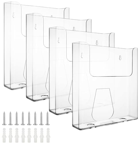 WOPPLXY Paquete de 4 soporte folletos pared A4, plastico pared a4 de Plástico Transparente con Tornillos para Flyers, Catálogos, Menús y Brochures
