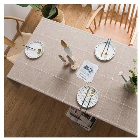 BCughia Tischdecke 135x260CM Rechteckig, Tischdecke Fleckabweisend Polyester Plaid Jacquard Tischtuch für Indoor, Outdoor, Essen, Küche, Helles Kaffee