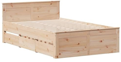 vidaXL Massivholzbett mit Kopfteil, Holzbett mit Bettfüße Schubladen Lattenrost, Doppelbett für Schlafzimmer, Bett Bettgestell, 120x200cm Kiefernholz