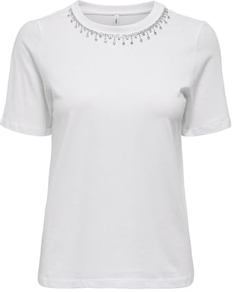 Onlcheri Life S/S O-Neck Chain Top JRS, Blanco Brillante, L