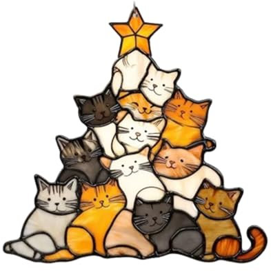 Sonnenfänger-Ornament „Katze“ für Weihnachtsbaum, gestapelter Katzen-Sonnenfänger-Ornament für Weihnachtsbaum, niedlicher Katzen-Sonnenfänger zum Aufhängen als Geschenk für Katzenliebhaber (A)