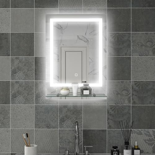 kleankin Badspiegel mit Beleuchtung 70 x 50 cm Rechteckiger Wandspiegel LED Spiegel mit Touchschalter, Memory-Funktion Lichtspiegel Beschlagfrei mit 3 Lichtfarben Transparent