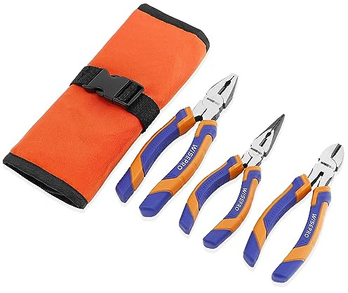 WISEPRO Set di 3 pinze multifunzione con pinze combinate da 180 mm, pinza a becco 160 mm, taglierina laterale da 160 mm, con custodia arrotolabile