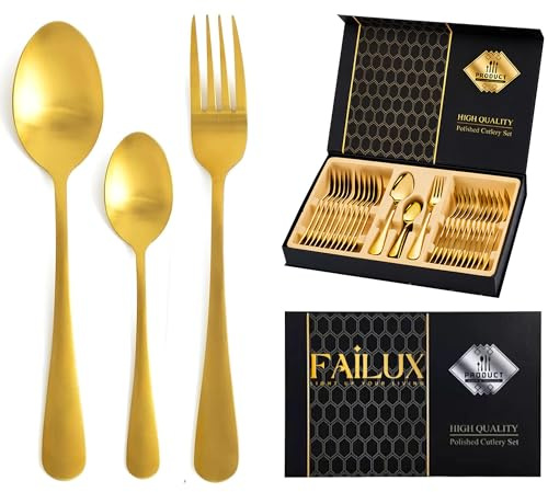 36-Piece Gold Cutlery Set, Stainless Steel Cutlery Set for 12 People – Elegant Set of Cutlery - 12 Forks Set, 12 Dinner and 12 Tea Spoons Sets - Ideal for Home, Party and Restaurant (Gold, 36 Pack)