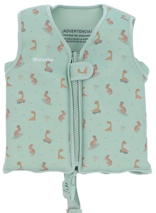 Monnëka Giubbotto di salvataggio per bambini in neoprene, per imparare a nuotare, galleggiamento regolabile, morbido e sicuro, per bambini a partire da 1 anno | Dinos alla moda 3 à 6 ans