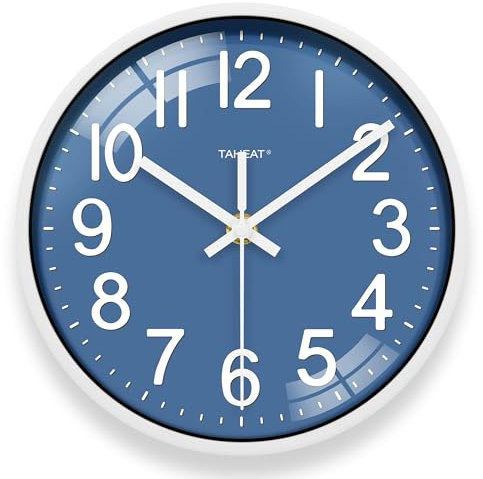 TAHEAT Small 8 Inch Blue Wall Clock, Decorative Modern Quartz Clocks for Kitchen Living Room Bedroom Bathroom Office
