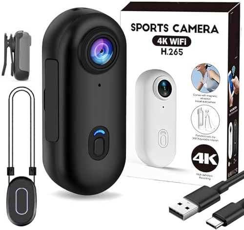 GLSAYZU Stallion Frames Body Cam, Bodycam Körperkamera, Mini Action Cam 4k+, POV WiFi Action Cam mit Audio und Videoaufzeichnung, Sport Kamera für Radfahren, Haustiere (Black-NO Card, 1080P)