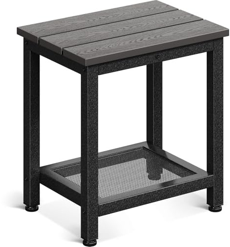Coleshome Beistelltisch Outdoor mit Stauraum, Kleiner 2-stöckiger Beistelltisch mit Wetterbeständiger, Wasserdichter Platte für Garten, Terrasse, Poolbereich, Grau