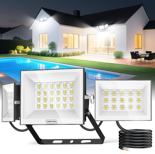 papasbox 200W LED Strahler Außen | Scheinwerfer 6500K Kaltweiß Flood Light 20000LM Außenstrahler IP66 Wasserdicht Fluter für den Außenbereich Garten Garage Hof