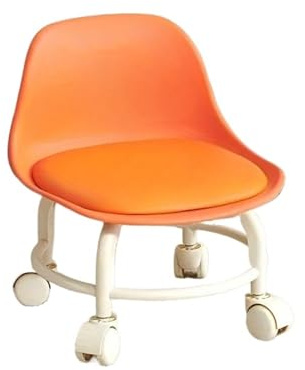Universal Wheel Small Stool Waterproof Mobile Low Stools with Backrest Removable Seat Cushion Round Stool Household Accessories(Orange)