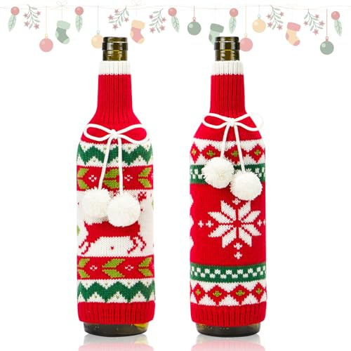 KASESSS 2 Stück Weihnachten Weintasche, Kreativ Geschenktüten Flaschen, Interessant Flaschentüten GEschenktüten, Geschenktüte Flasche, Flaschenbeutel, Wein Geschenktüten für Xmas Party Tischdekoration