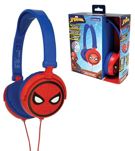 LEXIBOOK, Spider-Man, Stereo Headphones, kids safe volume, foldable and adjustable, red/blue, HP010SPLXB