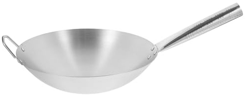 SAFIGLE Wok in Acciaio Inossidabile con Manico Lungo Pentola per Cucina Senza Rivestimento Compatibile con Fornelli Gas e Induzione Resistente e Antiaderente per Uso Domestico e