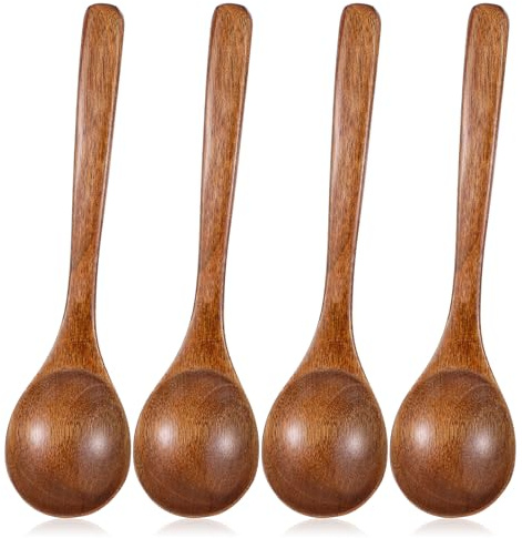4 Stück Holzlöffel Set 8,4 X 4,4 Cm Esslöffel Klein Wooden Spoon Mit Abgerundeter Öffnung Nanmu Holz Löffel Mit Langen Griff Küchengerät Suppenlöffel Kochlöffel Zum Essen Mischen Rühren Kochen