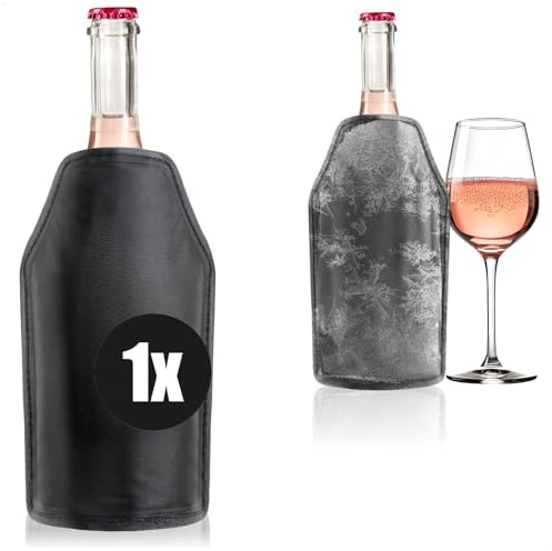 Wilhelm Sell® Enfriador de botellas portátil, funda refrigerante con banda elástica para vino, cerveza, cava y refrescos (Negro - 1 pieza)