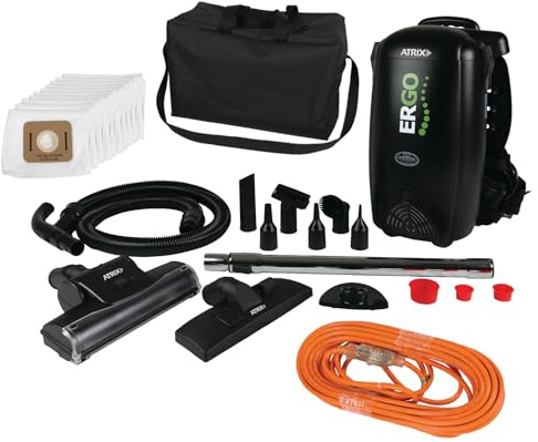 Atrix Ergo Backpack Canister Vacuum, Portable Cleaner with Attachments for Professional and Residential Use, VACBP1-PK Pro Bundle