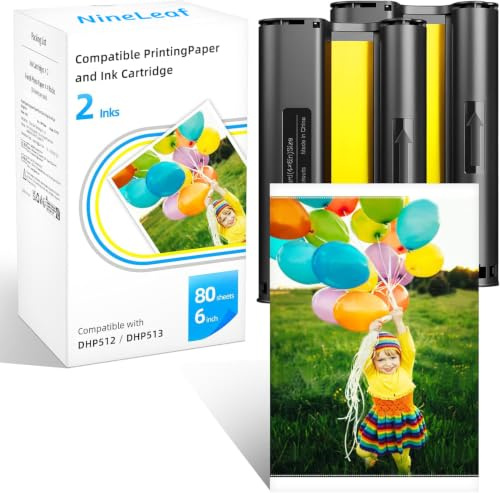 NineLeaf Lot de 80 feuilles de papier photo Liene Amber M100/M200/M110/M210 de 10 x 15 cm et 2 rubans encreurs pour imprimantes photo DHP512 DHP513 DHP514 DHP515