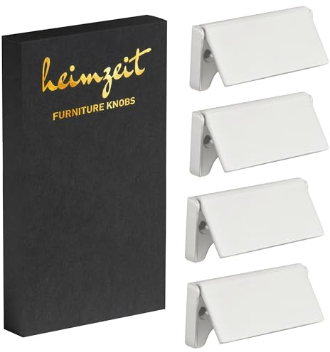heimzeit Maniglie Armadio Flat per Porte, Cassetti e Comodini [4 Pezzi] Colore: Bianco, Design Elegante, Maniglie per Mobili con impugnatura a un foro e viti