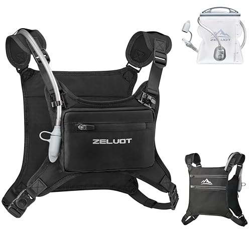 Zelvot Running Vest with 1L Water Bladder, USA Original Patent, Adjustable Reflective Running Hydration Vest, Lightweight Chest Pack for Men Women for Hiking, Cycling (Black, M/L)
