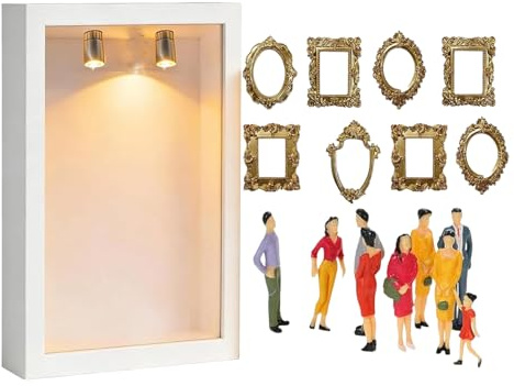 TocaFeank Mini-Rahmen | Mini Museum Silhouette Box mit Lichtern | DIY Min-i Museums of Us Fotorahmen-Schattenbox mit Figuren | Feiern Sie Ihre Erinnerungen mit Stil