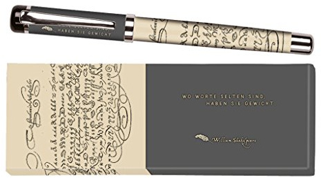 moses. libri_x Tintenroller William Shakespeare, Tintenschreiber aus Metall mit blauer Mine, Bedruckt mit Zitat William Shakespeare, In einer Geschenkbox, 1 Stück (1er Pack)