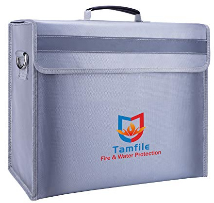 Sac à Documents ignifugé Grande capacité (16×12×5) Boîte à Documents ignifugée résistante à l'eau A4 avec Fermeture éclair en Fibre de Verre recouverte de Silicone (Gris)