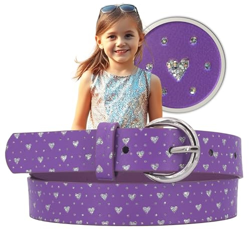 EANAGO Cintura >SOGNO FATATO< per bambina - cintura moderna con pietre glitterate a forma di cuore - per ragazze - cintura ragazza cintura bambino (viola)