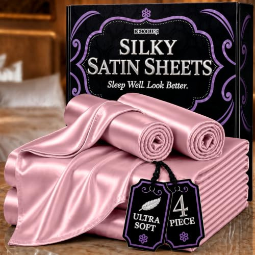 Satin-Bettwäsche-Set in voller Größe (4 Teile, 8 Farben), seidiges Satin-Bettwäsche-Set mit 2 Kissenbezügen, Satin-Spannbetttuch – rosa Satin-Spannbettlaken, Satin-Bettwäsche voll, Satin-Bettwäsche