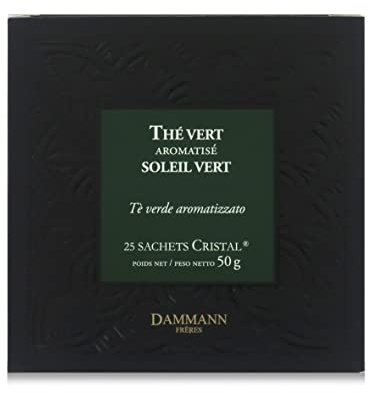 Passerini Dammann Soleil Vert - Thé Vert aromatisé à l'huile Essentielle d'orange, 25 sachets Cristal - Dammann Frères