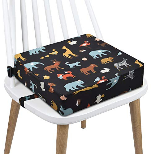 Sitzerhöhung Stuhl, AOIEORD Segeltuch Karikatur Waschbar 2 Gurte Sicherheitsschnalle Sitzerhöhung Kinder für Esstisch, Tragbares Boostersitze (Elefant Schwarzer)