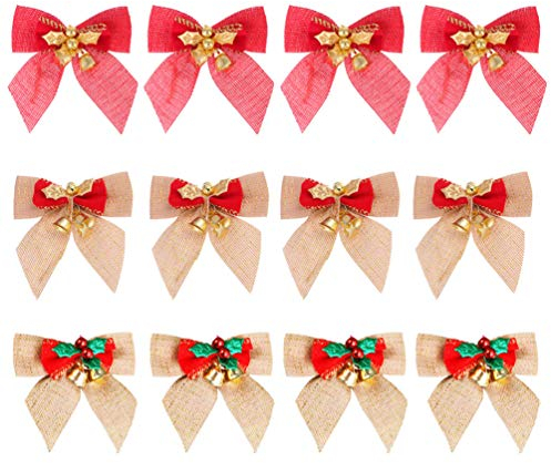 BESPORTBLE 12stücke Teiliges Weihnachtsbaum-dekorationsset Mit Schleifen Und Glöckchen Weihnachtliche Schleifenornamente Für Festliche Anlässe Und Weihnachtsfeiern