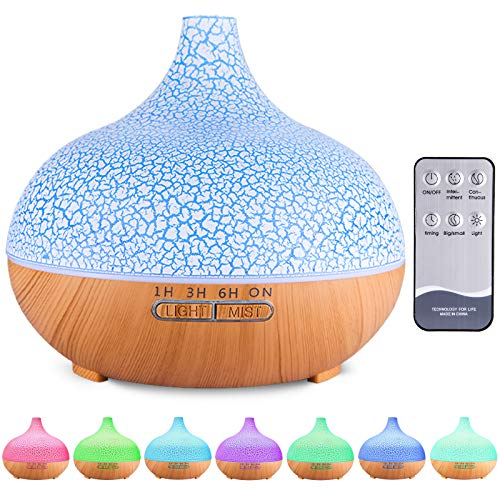 MUOIVG Diffusore di Oli Essenziali,550ml Diffusore di Aromi ,Umidificatore Ambiente Fino a 8 Ore di Lavoro,Diffusore Ambiente Luci Notturne 7 Colori, Senza BPA, per Yoga, Spa, Camera da Letto ect