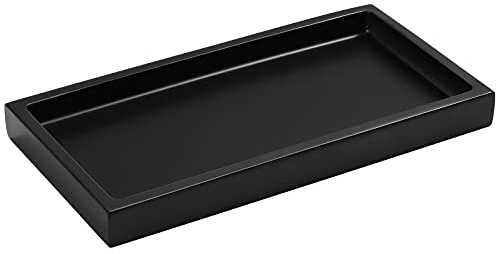 Luxspire Badezimmertablett, Harz Schminktisch Tablett Organizer Deko Rechteckige Bad Schmuckaufbewahrung Servierbrett Mini Schale für Gewebe, Kerzen, Handtuch, Kleine Kosmetisch Pflanze - Schwarz