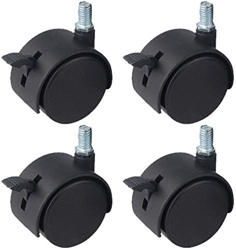 4X Möbelrollen,Nylon-Lenkrollen,Transportrollen,1.5-Zoll-Ersatzrollen,Lenkrollen mit und ohne Bremsen,mit M8 Gewindestift Möbelrollen,Kein Geräusch,mit max Tragkraft 100 Kg,Schwarz(Brake2inch)
