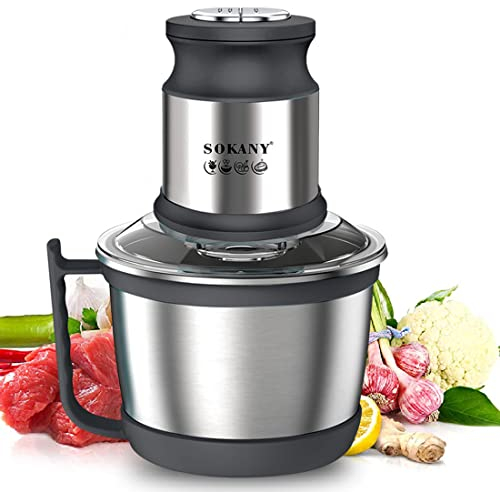 SOKANY Tritatutto Elettrico Ciotola in Acciaio Inox 2 Velocità con 4 Lame Affilate Frullatore Tritatutto con Motore Potente Robot da Cucina per Frutta Verdura Carne Spezie (SK-7027, 800W, 3L)