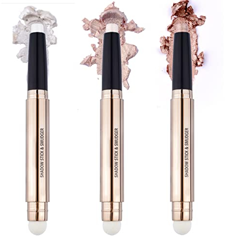3Pcs Dual-Ended Brown Metallic Eyeshadow Stick - Shimmer Cream Pencil, Waterproof Long-Lasting Smoky Shadow Pen, Hypoallergenic Brightener