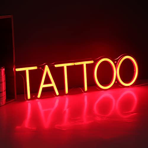 Britrio TATTOO Neon Light Wall Sign for Tattoo Salon Studio Shop LED Fun Wall Art Decor for Business Stores Logo Window Display Man Cave Garage Bedroom Christmas Birthday Gift Red 5V USB 15.8 IN