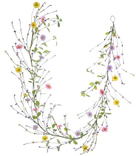 LLZLL Spring Daisy Garlands - 5FT/60IN Long, Multi Color, U-Shaped, Plastic & Polyester, Perfect for Spring/Summer/Easter Decor