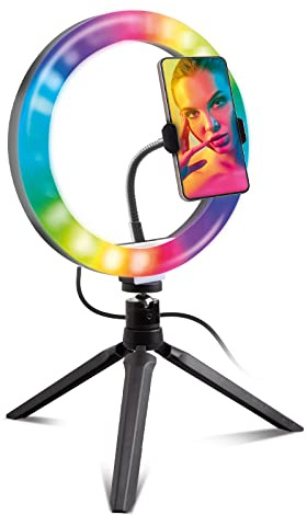 SBS Multicolor universal Selfie Ring Light für Handys, RGB led Ring Light mit Stativ für Fotos und Videos, weißes, warmes oder natürliches Licht, 10 Intensitätsstufen, integrierte Fernbedienung