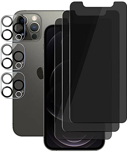 UZWZW (3+3) For iPhone 12 Pro Max (6.7) (3 Pack) Anti Spy Private Tempered Glass Film Privacy Screen Protector with Camera Lens Protector, Not Affect Flash, Anti Scratch | Tempered Glass with Camera Lens Protector, Anti-Spy, Easy to Install, 9H Hardness, Anti-Scratch, Anti-Shatter, No Bubbles