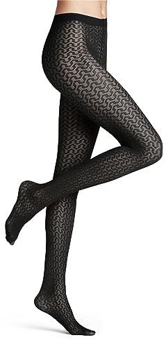 FALKE Damen Strumpfhose Cryptogram Weiches Material transparent gemustert 1 Stück, Schwarz (Black 3009), S