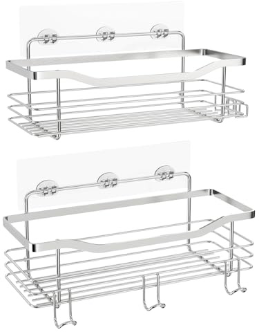 Estantería Ducha 304 Acero Inoxidable, Estante Baño sin Taladros, 2 Piezas | Estante Ducha Cuadrado con Diseño Hueco Resistente al Agua, para almacenar Champú, Gel, Porta Jabón, Accesorios de Ducha