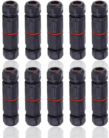 FLEXMAN 10 Stück Wasserdichter Elektrischer Kabelstecker, IP68 3 Polige Wasserdichte Steckverbinder Außenanschluss Steckdose für Stromversorgung, Netzwerk, Kommunikationsgeräte, Beleuchtung