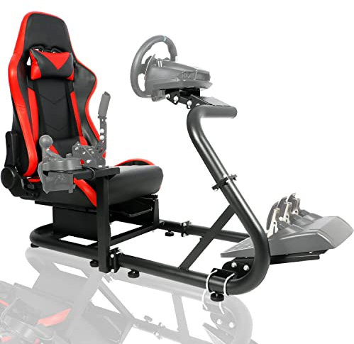 Anman G25 Adjustable Racing Simulator Cockpit(50MM Round Tube) with Red Seat Fit for Logitech G27 G29 G920 G923,Thrustmaster T300,Fanatec Gaming Mount Without Wheel Handbrake and Pedals