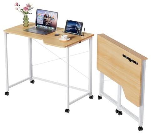 Lvhecforhm Mesa Escritorio Plegable, Roble Mesa de Oficina Plegable, para Ordenador, Pequeño Mesa Ordenador Plegable Escritorios portátiles para Estudio, Casa Oficina 90x56x75cm