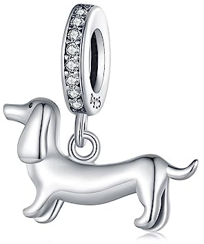 Ciondolo di Bassotto en Argent Sterling 925, Ciondolo Mignon de Chien de Race, Pendentif Adapté pour Bracelets et Colliers Pandora pour Femmes