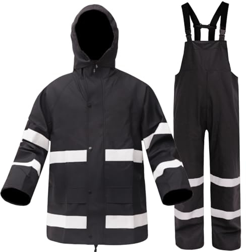 Rizzon Rain Suits for Men Women Waterproof - Heavy Duty Rain Gear with Reflective Rain Jacket & Pants for Fishing, Camping, Durable Workwear(Black,XXL)