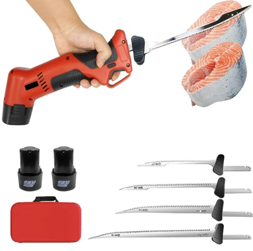 Cuchillo eléctrico inalámbrico para filete de pescado, juego de cuchillos eléctricos para filetear para pescado/pesca al aire libre con 4 cuchillas alternativas antiadherentes recubiertas de acero