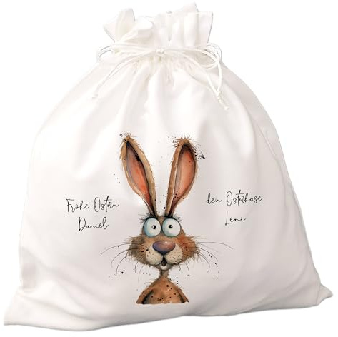 Feenstaub Ostersackerl, Ostern Geschenkverpackung Stoff, personalisierbar, Ostersäckchen mit Namen und Text, Geschenkbeutel Ostern, Alternative zum Osterkörbchen, Bedruckt mit Osterhasen